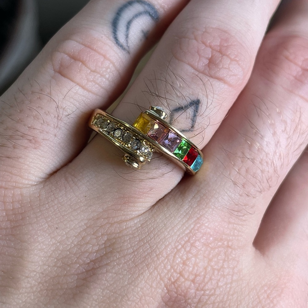 Vintage Deadstock 18KT Gold Filled Ring with Natural Tourmaline & Quartz Crystal